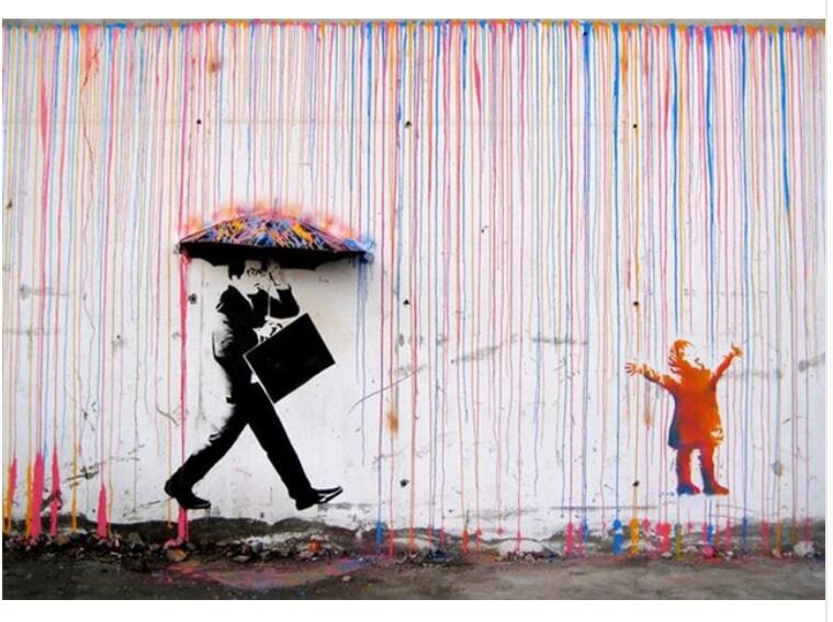 Banksy Colorful Rain Prints Paintings Modern Canvas Wall Art Dropshipping