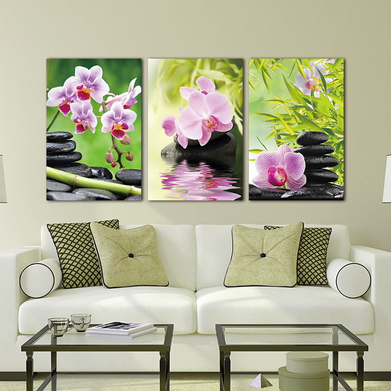 Purple Orchid Flower Bamboo Stone Canvasl painting wall art poster Dropshipping