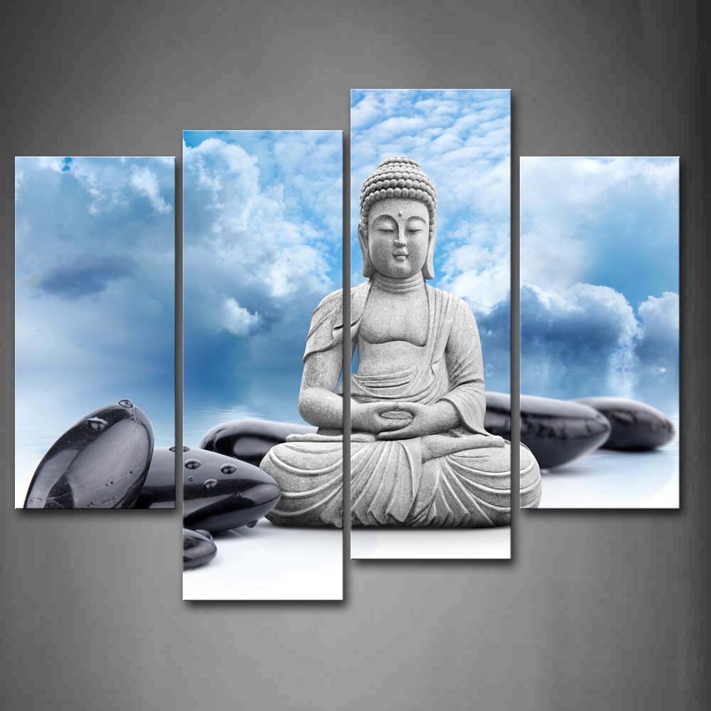 Buddha And Spa Stone In Blue Sky Wall Art Painting Print On Canvas Dropshipping 