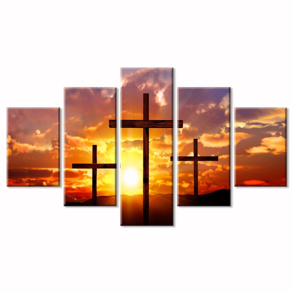 Christian cross sunset painting Canvas Wall art Dropshipping