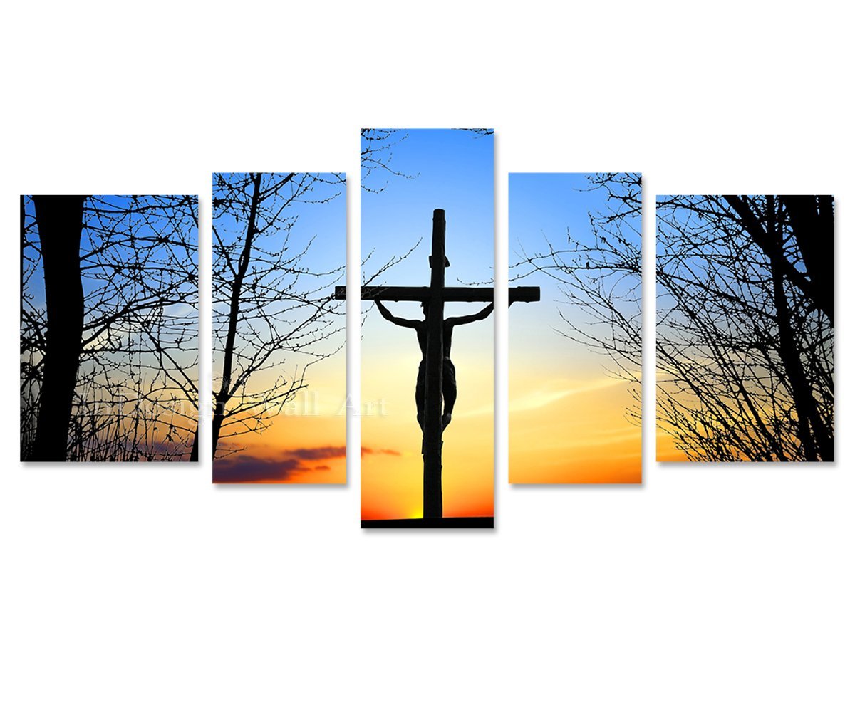 5 Panel Wall Art Jesus Cross In Sunrise Modern Home Decor Canvas print dropshipping