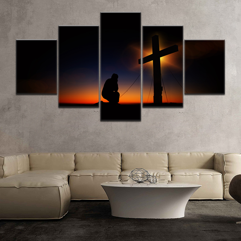 Wall Art bow down Christian Cross in the dusk Oil Painting Wall decor Dropshipping