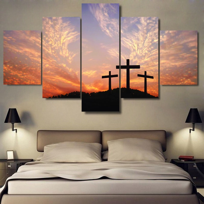Christian cross sunset painting Canvas Wall art Dropshipping