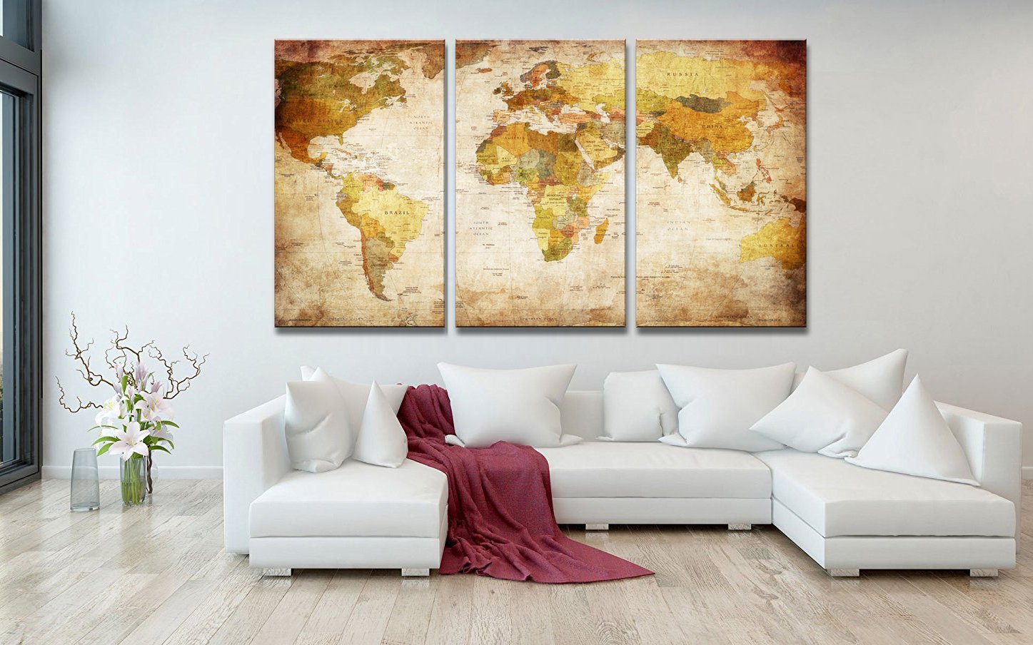Canvas Prints Map Art, 3 Panels World Map Wall Art Painting Droshipping