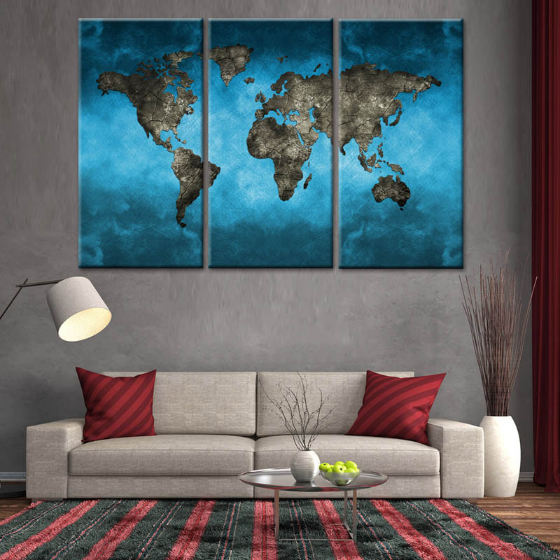 World Map Canvas 3 Piece Abstract Blue Globle World Map Modern Wall Pictures Dropshipping