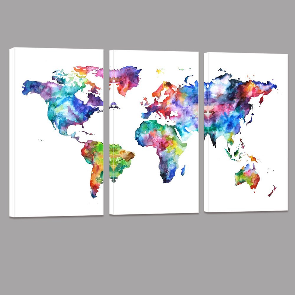 World Map Canvas Art,Water color map Poster Printed on Canvas Wall Art Drop shipping