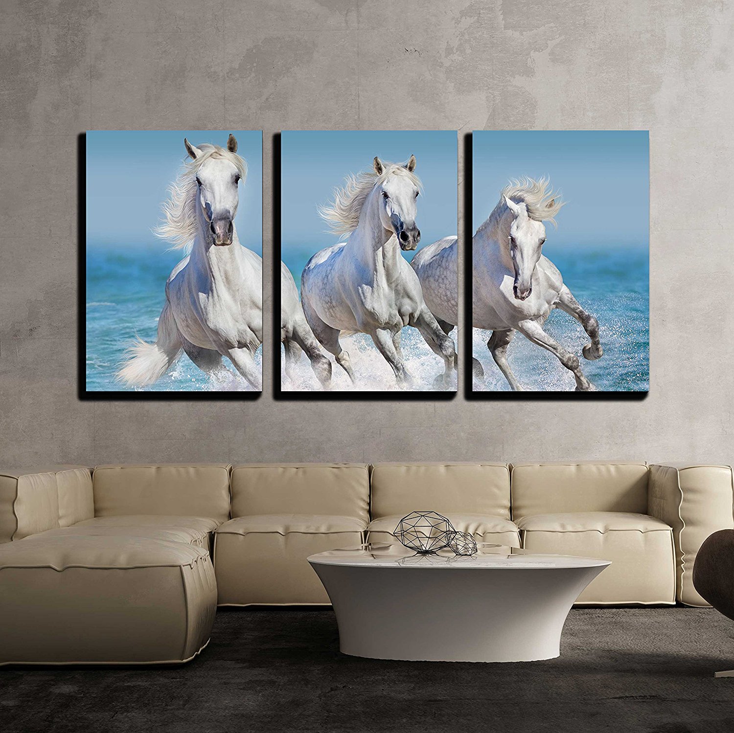  Horse Herd Run Gallop in Waves in the Ocean Canvas Wall Art Drop Shipping