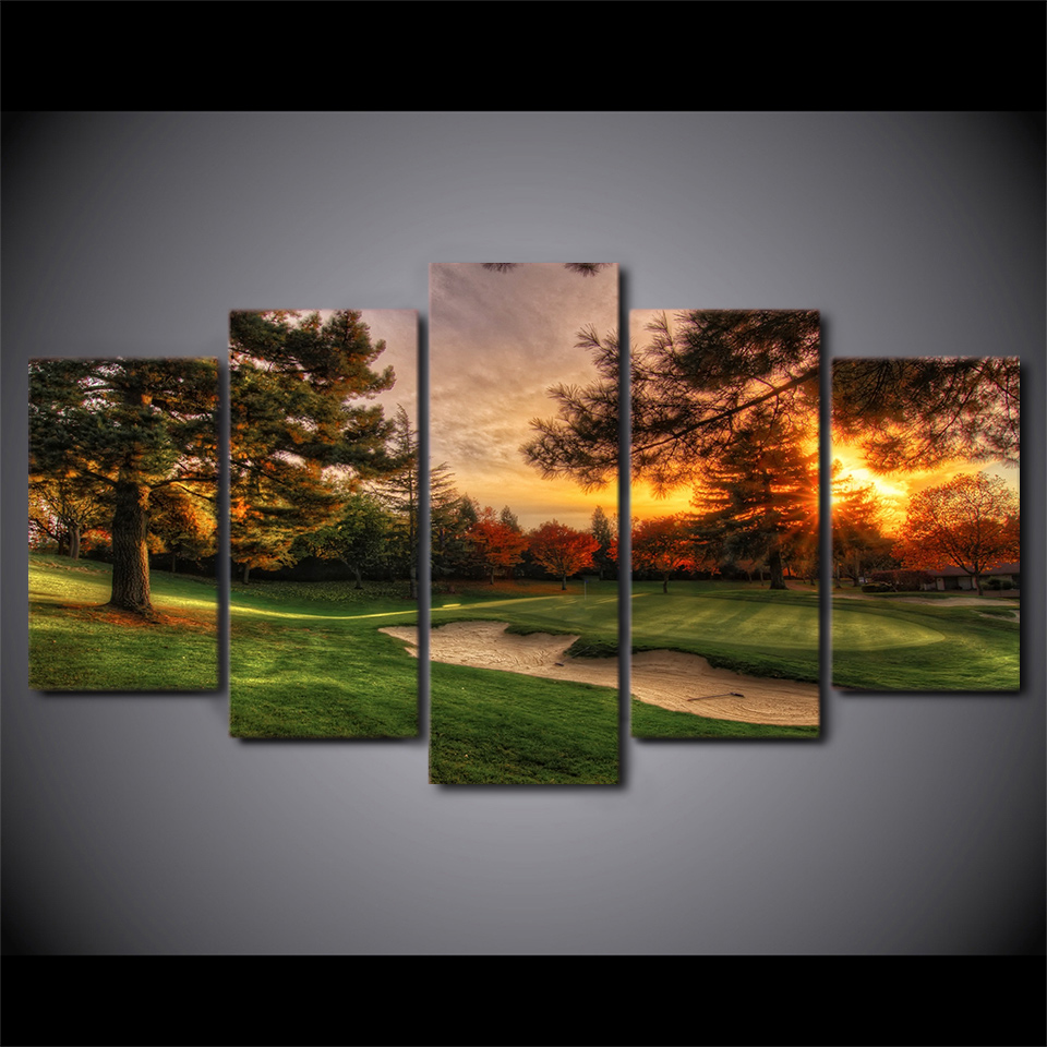 Golf Course Trees Sunset Landscape Poster Wall Art Canvas Painting Prints Drop shipping