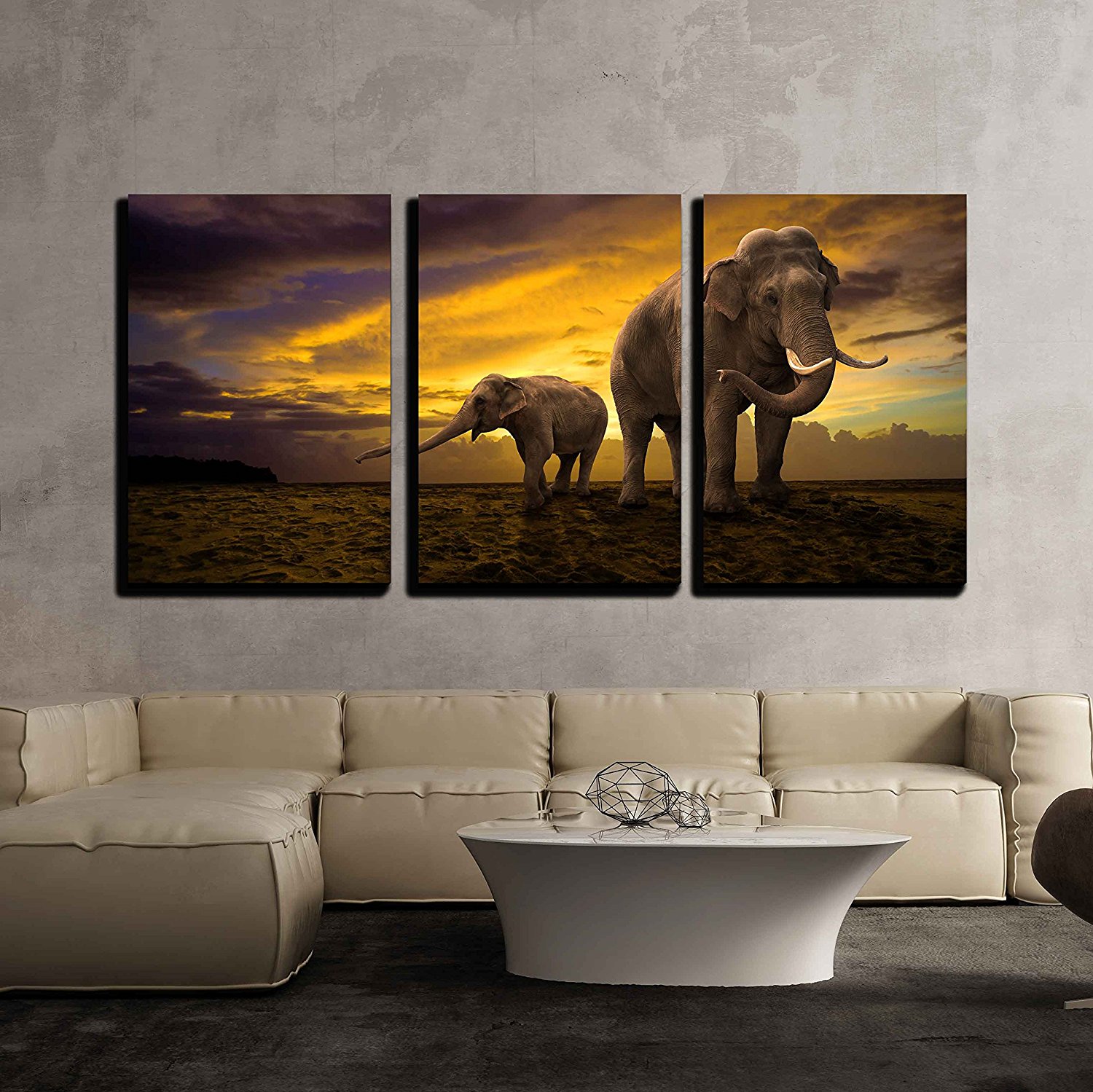 Elephants Family on Sunset Canvas Wall Art Modern Home Decor Drop shipping