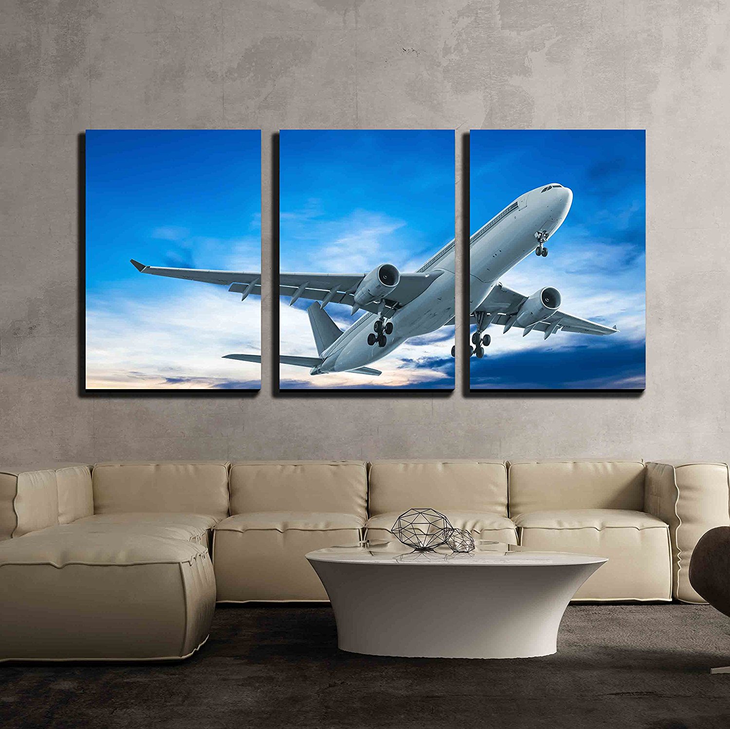 Commercial Airplane Flying at Sunset Canvas Wall Art Modern Home Decor Drop shipping 