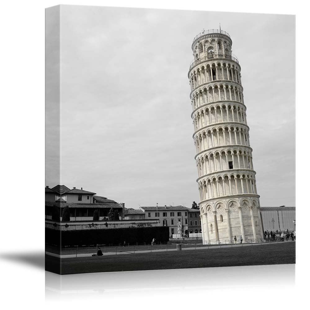 Black and White Photograph of Rome on the Leaning Tower of Pisa Canvas Art Drop shipping