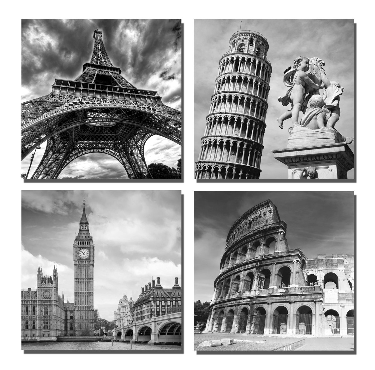 European Leaning Tower of Pisa & Eiffel Tower Italy Roman Colosseum & London Big Clock Wall Art Drop shipping