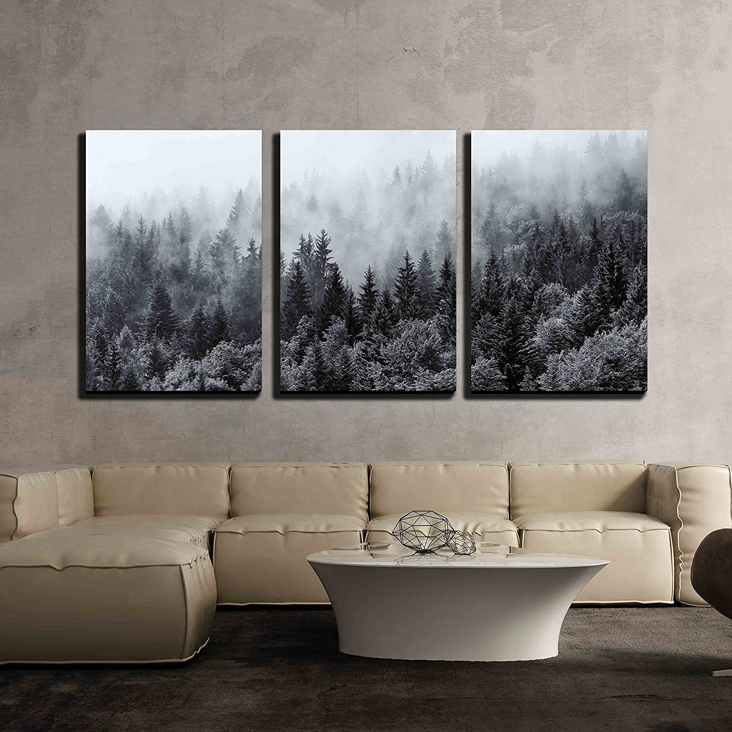 Misty Forests of Evergreen Coniferous Trees in an Ethereal Landscape Canvas Wall art Drop shipping