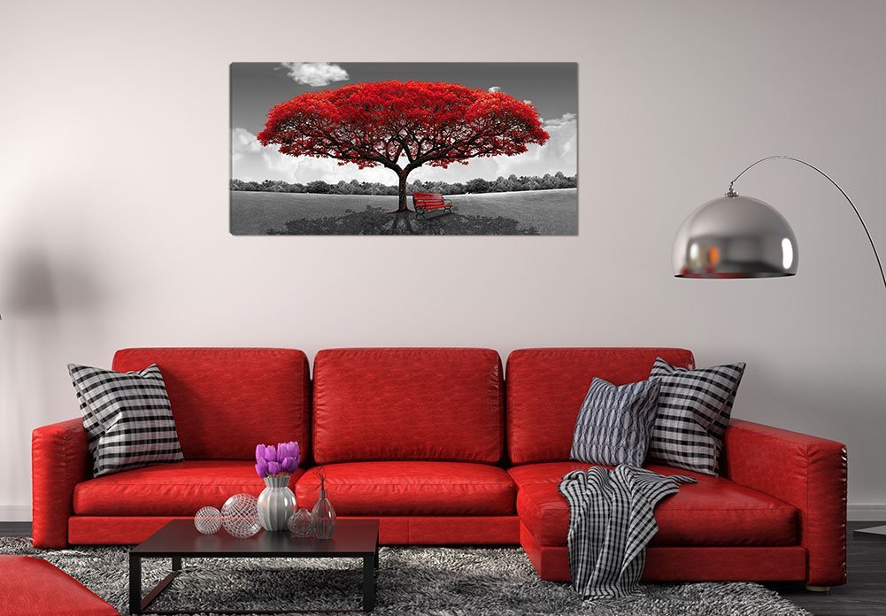 Large Red Tree Bench Black and White Picture Wall Art Drop shipping