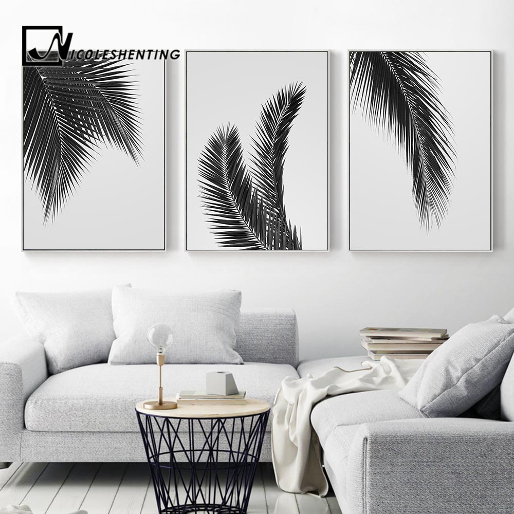 Black White Plant Palm Tree Leaves Posters Prints Drop shipping