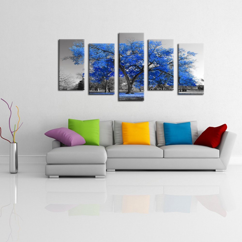 Blue Tree In Black And White Style Fall Landscape Canvas Print Wall Art Painting Drop shipping 