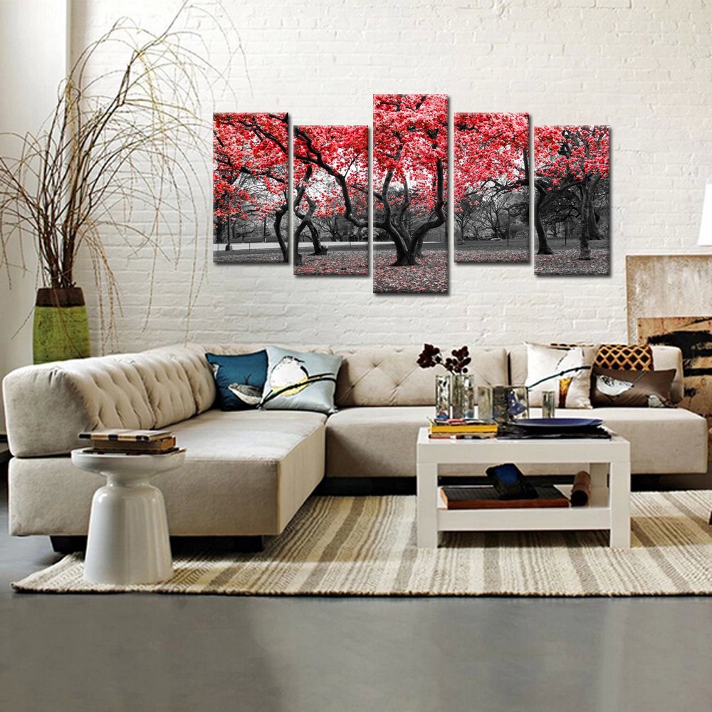 Black White and Red Tree Modern Canvas Painting Wall Art  Drop shipping
