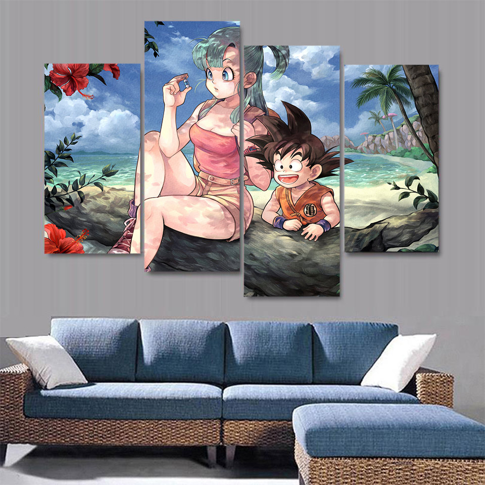 dragon ball anime painting baby Goku and girl paintings canvas art drop shipping