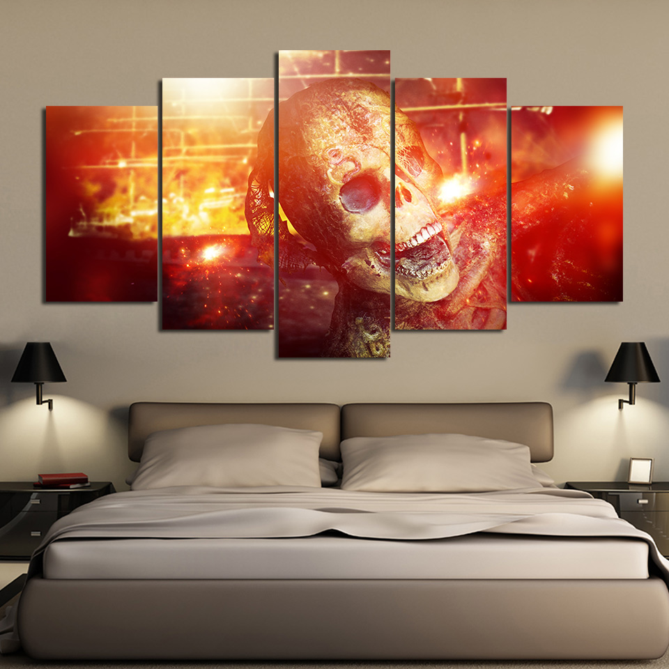 Canvas Art Golden Skull in Spark Posters HD Print  drop shipping