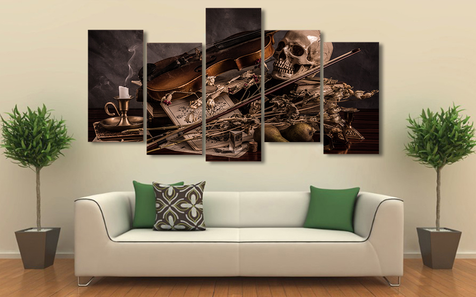 music cherep svecha skull Painting canvas prints wall art drop shipping