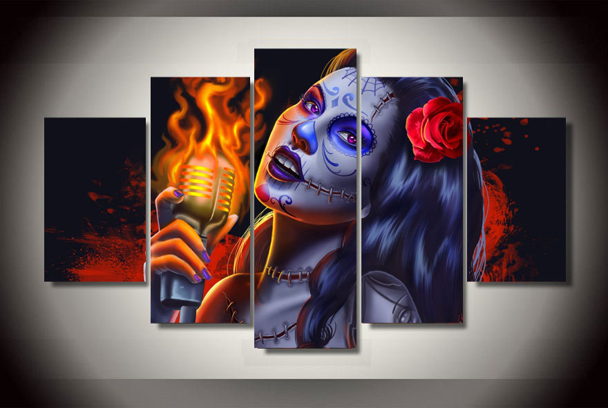 HD Printed art Day of the Dead Face Painting on canvas drop shipping 
