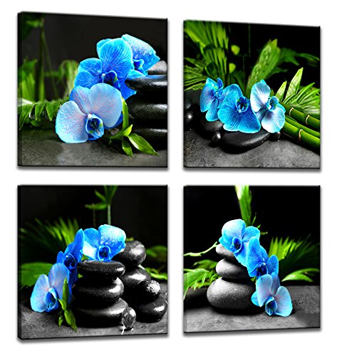 Zen Stone Green leaf Blue Flower Art Canvas Prints Drop shipping