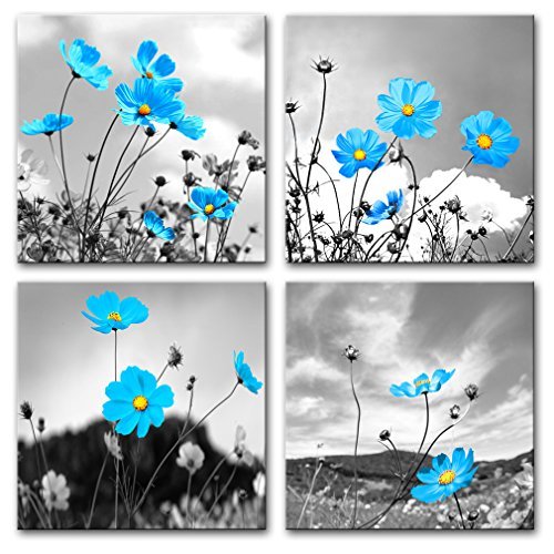 Blue Black and White Background Chrysanthemum Flowers Picture Canvas Wall Art Drop shipping