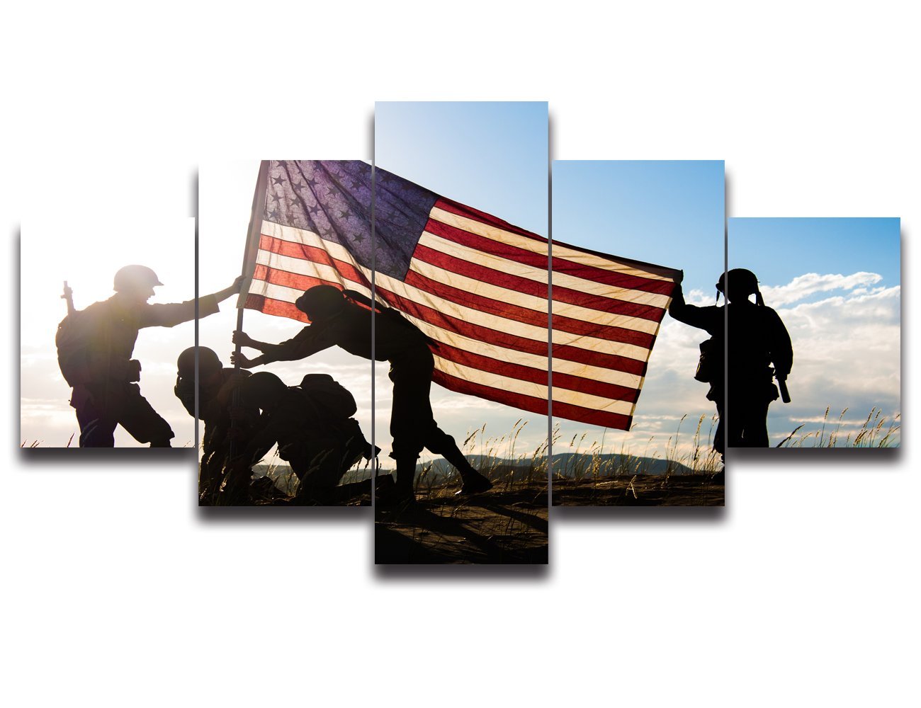 Silhouette of Troops on American Flag Background Painting wall art drop shipping