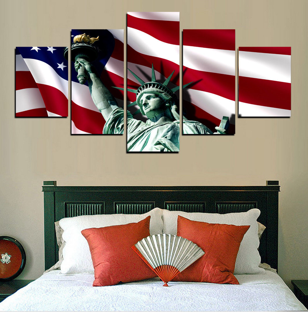 American Flag Statue of Liberty Canvas Wall Art Drop shipping