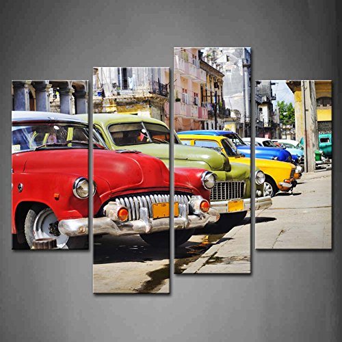 American Cars Parked In A Street Of Old Havana Painting Drop shipping