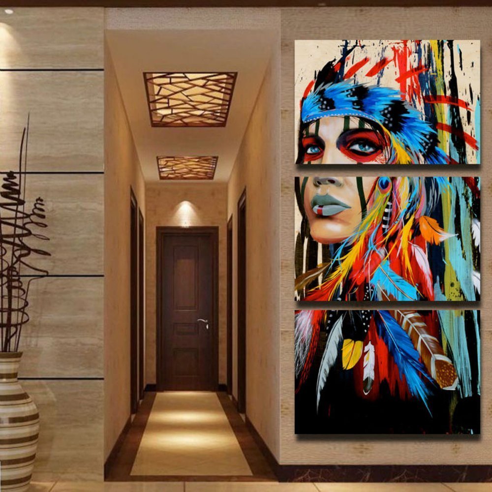Native Indian Maiden American Girl Feathered Women Home Wall Decor Picture Art Drop shipping 