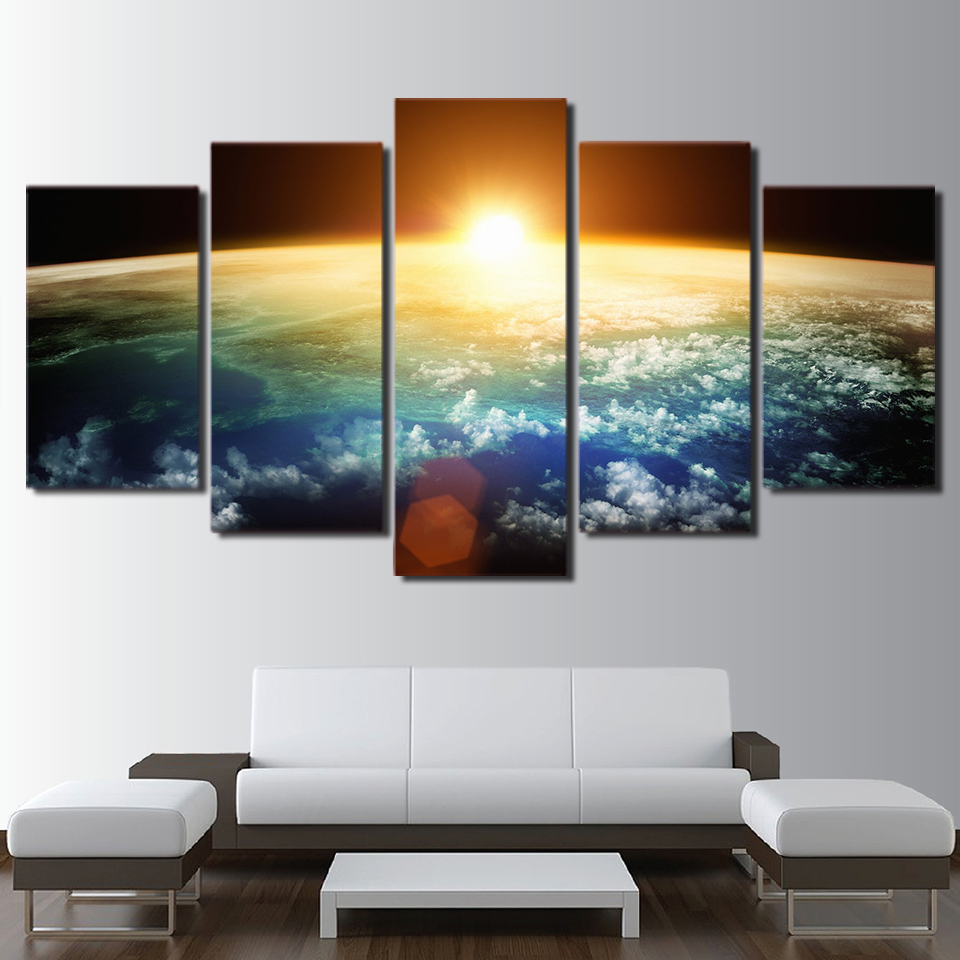 Universe Sunshine space Painting Blue Earth Poster drop shipping