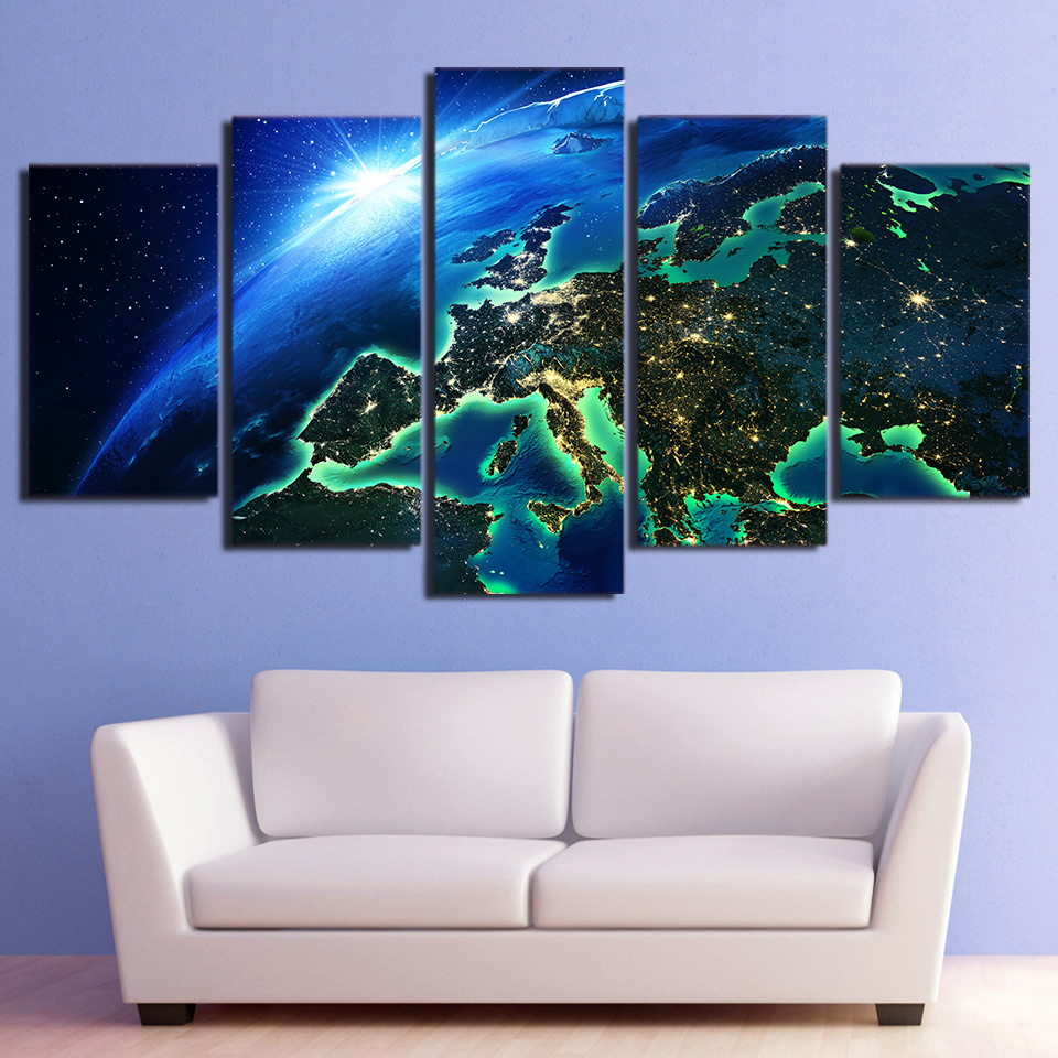 Blue Earth Horizon Universe Painting Canvas Art drop shipping