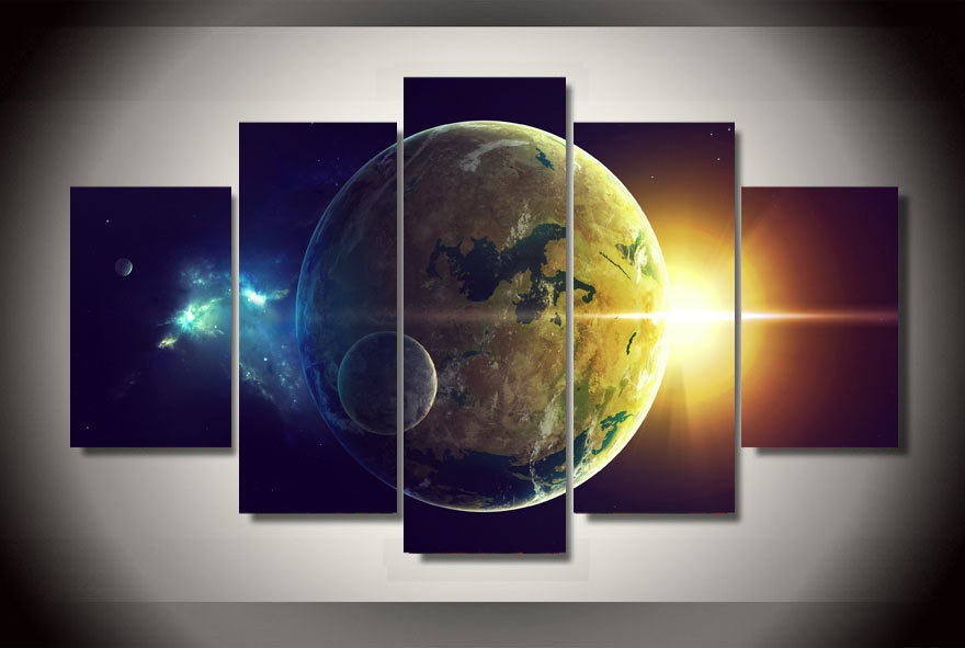  planet oceans two light star Painting  Canvas Print Drop shipping