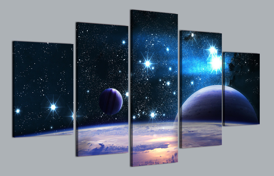 Cosmic planetary scene Painting Canvas Print room decor print poster drop shipping