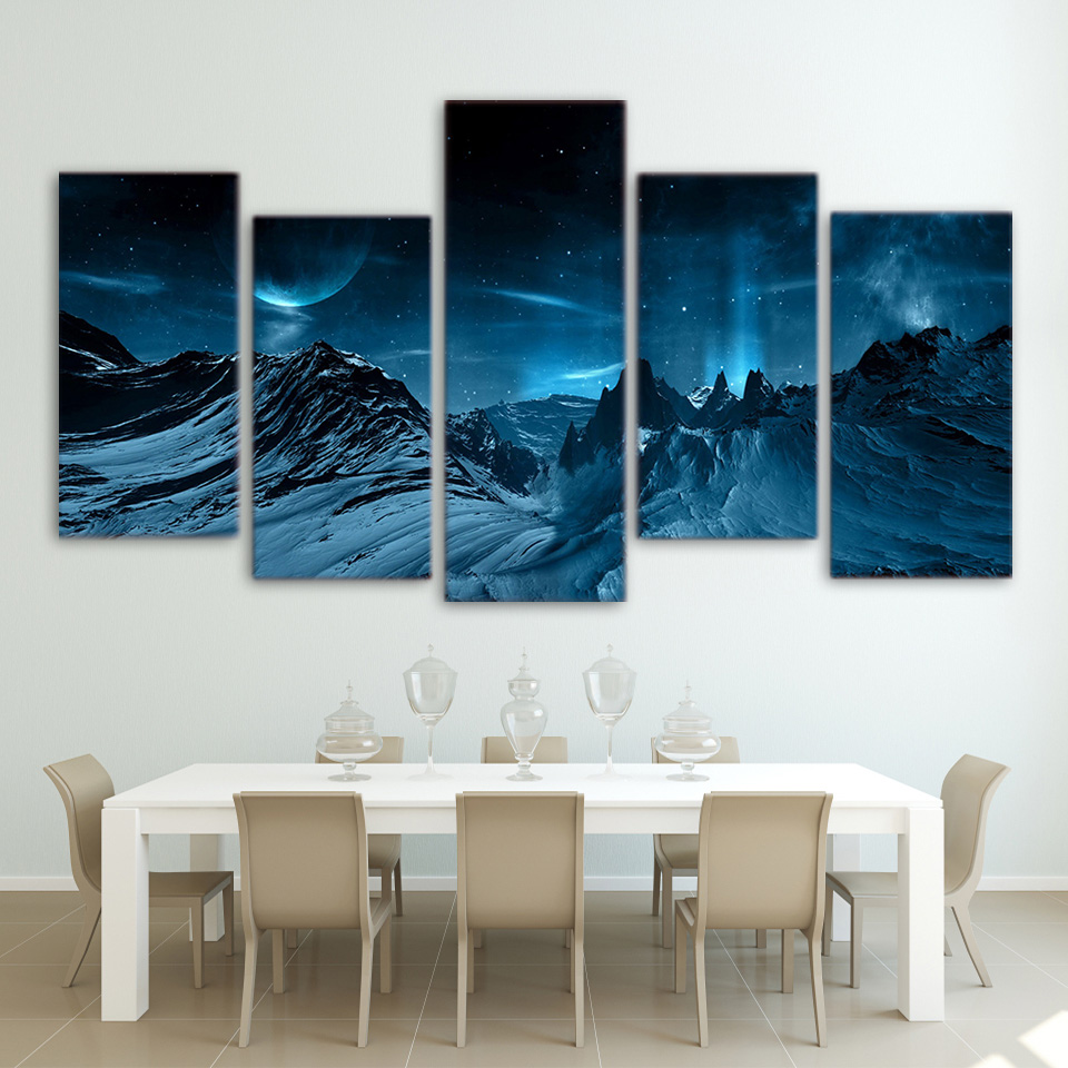 Blue Night And Mountain space sky Painting wall art drop shipping