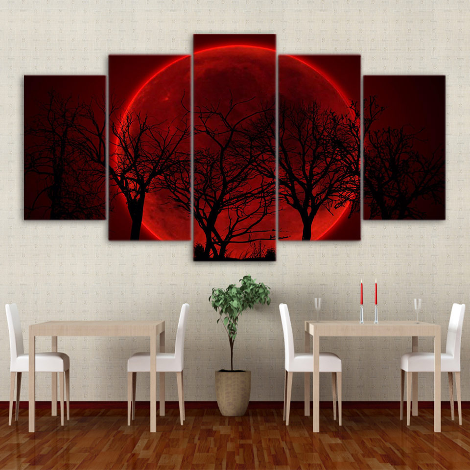 canvas art Blood Moon Tree Scenery canvas prints Home decoration Drop shipping
