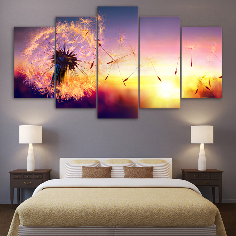 Dandelion Flying in Sunset Canvas printing wall art drop shiping