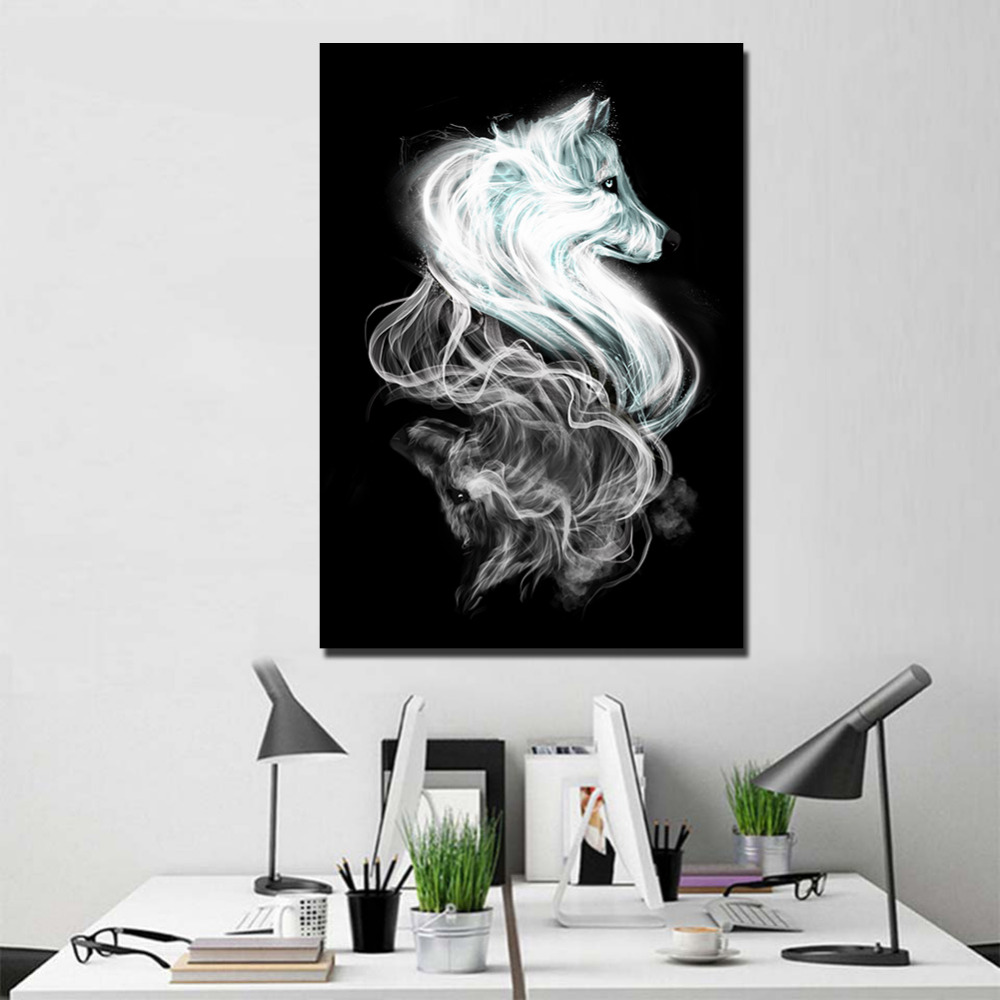 Light and dark Wolves abstract canvas printing wall art drop shipping
