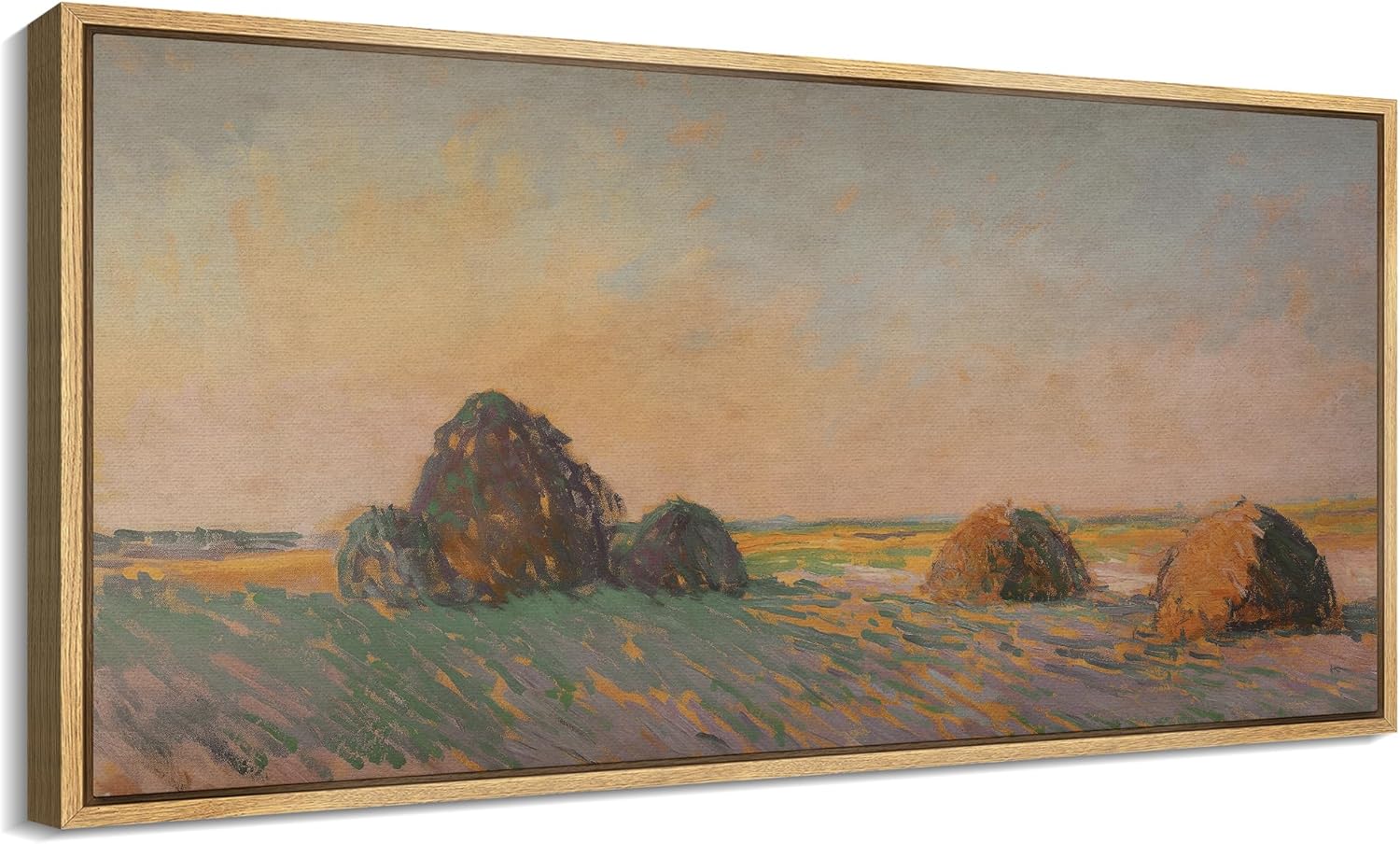 Drop shipping Calm Warm Idyllic Haystacks in Field at Sunset Illustrations Modern Art Living Room, Bedroom, Office 