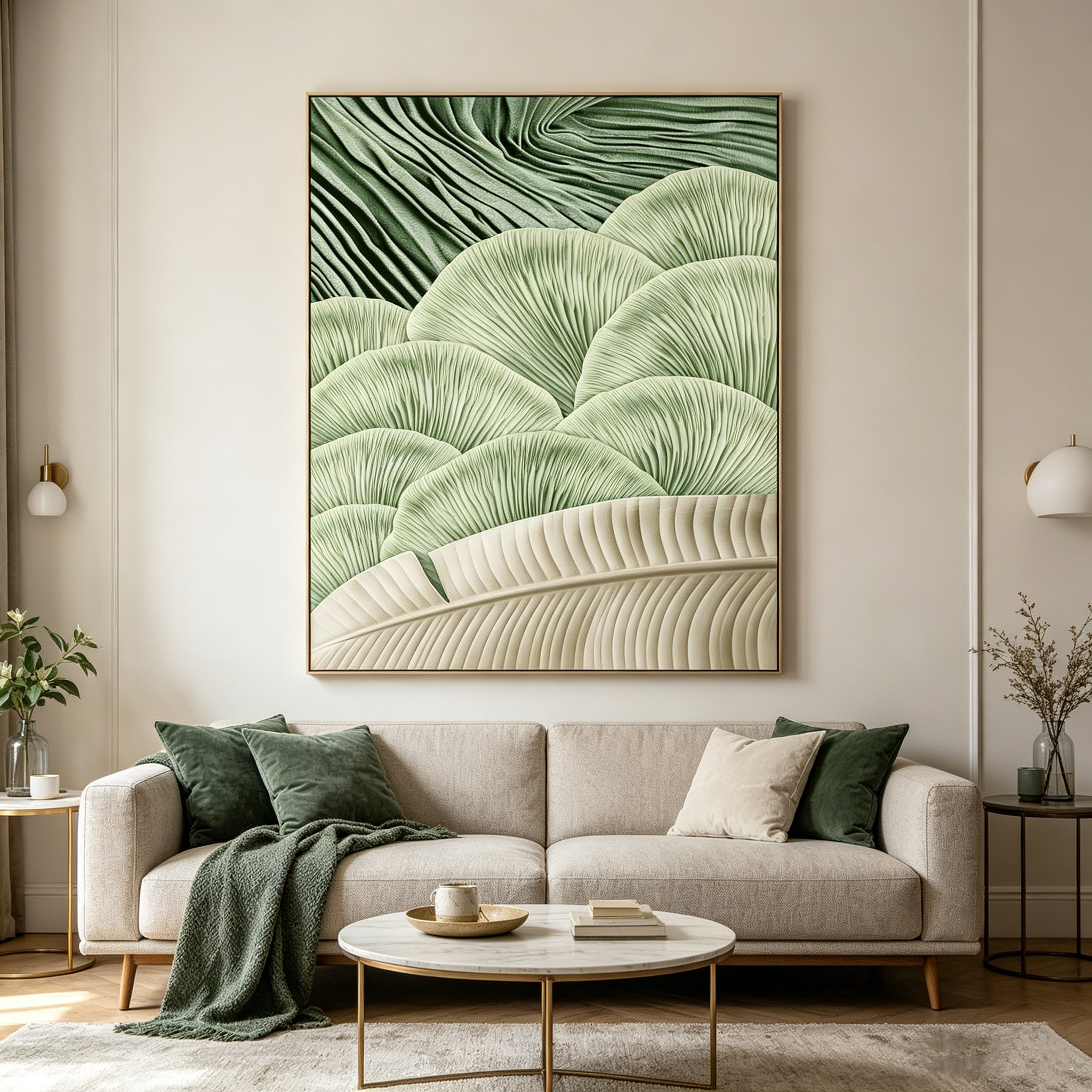 Abstract Green 3d Relief Wall Art Mode Pattern Muralrn Minimalist Leaf 3d Textured Painting
